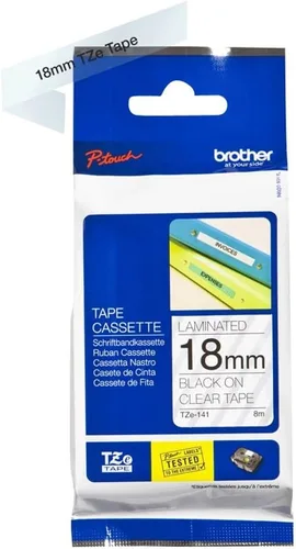 Brother TZe-141 - Cinta de etiquetado, negro sobre transparente, 0.709 in de ancho x 26.2 ft de largo, laminada, suministros originales de Brother
