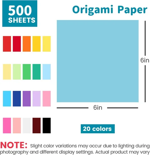Miniatura 9 de Koogel 500 hojas de papel de origami de colores, 6 x 6 pulgadas/2.82 oz/m², papel cuadrado de doble cara para principiantes, suministros de regreso