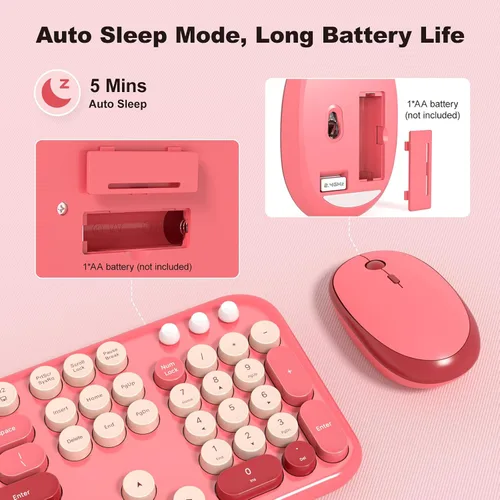 Miniatura 144 de KNOWSQT Combo de teclado y ratón inalámbrico, teclados lindos de tamaño completo estilo máquina de escribir 2.4G azul colorido - receptor USB Plug