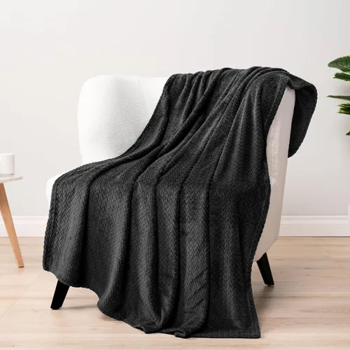 Miniatura 3 de PAVILIA - Manta de forro polar suave y sólida de color negro para sofá, mantas ligeras y mullidas y cálidas para cama, manta de franela mullida