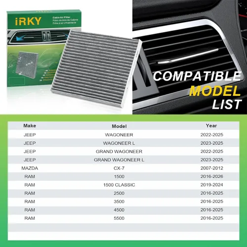 Miniatura 3 de CF11671 Filtro de aire de cabina de repuesto con carbón activado CP671 Compatible con RAM 1500 2016-2025, RAM 2500/3500/5500 2016-2024, RAM 4500