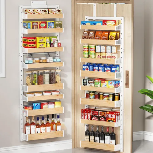 Miniatura 11 de Organizador de despensa sobre la puerta de 8 niveles, estante de especias de metal resistente para montar en pared o colgar, con estantes