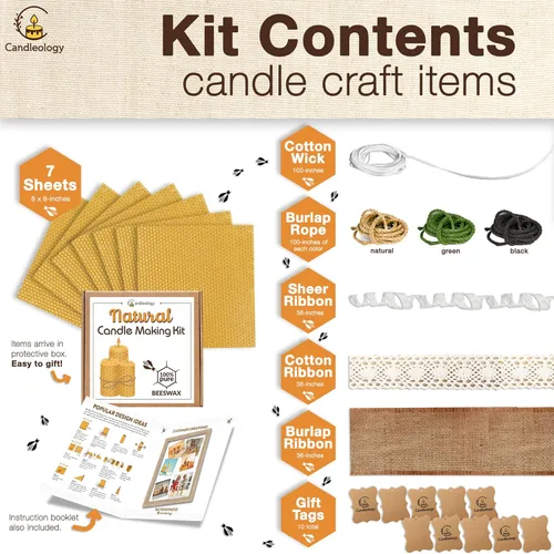 Miniatura 2 de Kit de fabricación de velas de cera de abejas para principiantes, con 7 hojas de cera de abeja y múltiples decoraciones para hacer velas