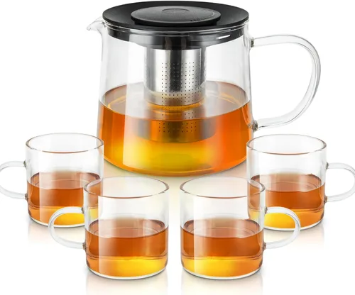 Miniatura 8 de Tetera de vidrio de 51 oz/50.7 fl oz con infusor de acero inoxidable extraíble, tetera de vidrio de borosilicato resistente al calor, hervidor de té