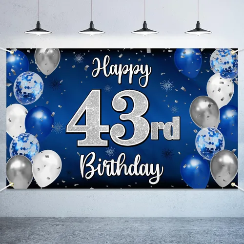 Miniatura 78 de Decoraciones de Feliz 11º Cumpleaños, Globo Azul y Plateado Grande Pancarta de Fondo de Cumpleaños, Brindemos por Once Años Suministros de Fiesta