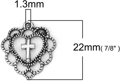 Miniatura 2 de JGFinds Colgantes con dije de cruz – Paquete de 130 (30 de corazón, 50 de cada una de las cruces) aspecto de filigrana de estilo antiguo, tono