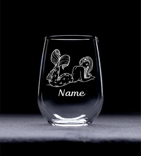Miniatura 2 de C M Sirena con nombre, 17 onzas, copa de vino personalizada sin tallo, regalo personalizado con temática de sirena para mujeres y hombres