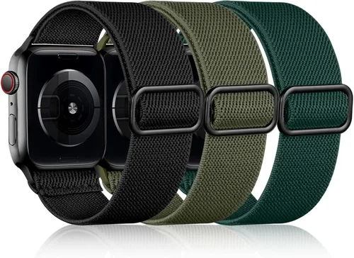 Miniatura 18 de DaQin Paquete de 3 correas elásticas Solo Loop compatibles con Apple Watch de 1.654 pulgadas, 1.614 pulgadas, 1.575 pulgadas, 1.496 pulgadas, Boho