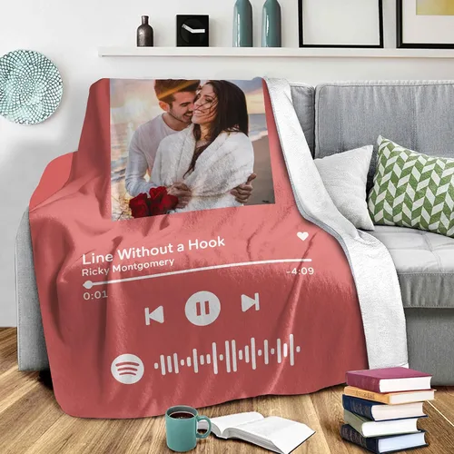 Miniatura 19 de Manta personalizada con escaneo de imágenes, código de Spotify, foto negra, manta de forro polar personalizada, manta suave para cuna, manta