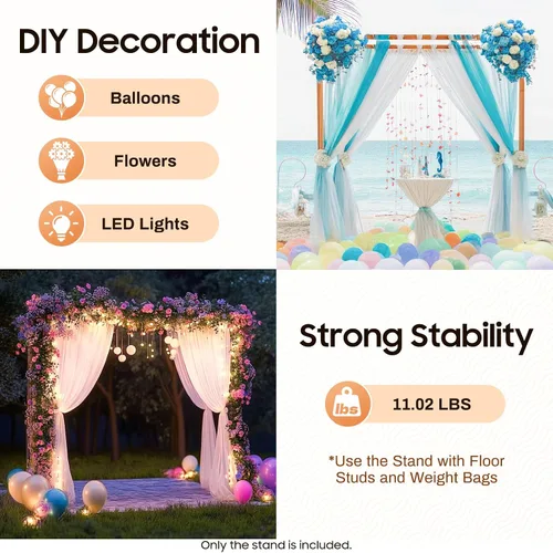 Miniatura 5 de Soporte de telón de fondo cuadrado de 6.5 x 4.9 pies, soporte de arco de globo dorado, soporte de arco de boda con bases de metal para jardín, arco
