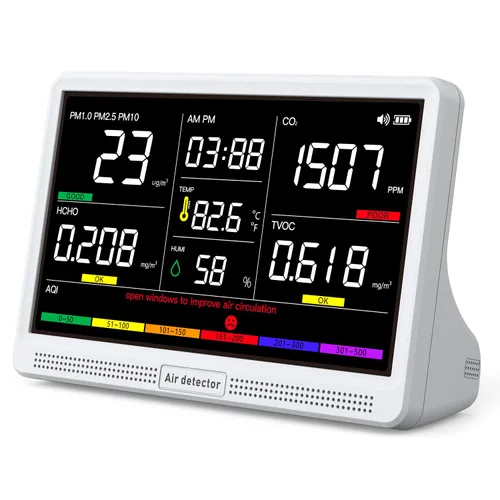 Miniatura 11 de Monitor de calidad del aire 16 en 1 con pantalla de 17,8 cm (7") 9 alertas de IAQ+7, monitor de CO2, probador de calidad del aire para CO2, TVOC