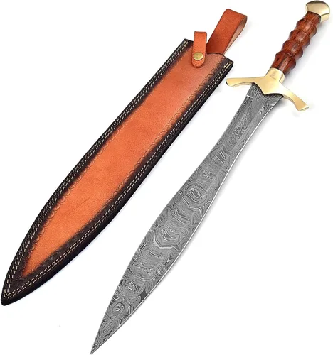 Miniatura 7 de Armory Replicas™ SS/KA Palillo de dientes del diablo Damasco Daga de Acero Espada Corta con Funda de Cuero