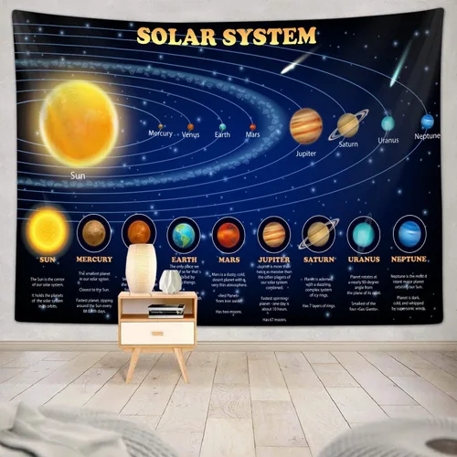 Tapiz del Sistema Solar para Dormitorio de Niños Varones, Espacio Exterior Galaxia Póster Educativo de Fiesta Tapices Decoraciones Arte de Pared