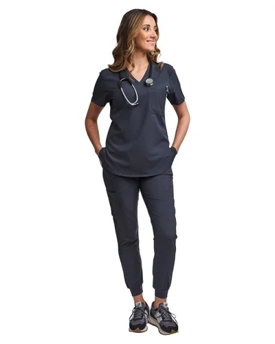 Miniatura 30 de Green Town Conjunto de ropa quirúrgica para mujer, pantalón deportivo y parte superior con cuello en V, 5 bolsillos, cintura de yoga, uniforme