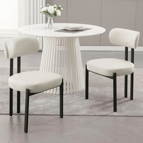 Miniatura 14 de LukeAlon Juego de 2 sillas de comedor de chenilla, modernas sillas de cocina sin brazos con respaldo curvado con patas de metal negro, sillas