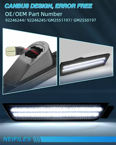 Miniatura 7 de Luz LED de marcador lateral para Chevy Camaro 2010 2011 2012 2013 2014 2015 parachoques delantero trasero parachoques blanco lámparas ahumadas Lente