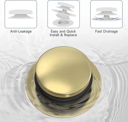 Miniatura 3 de Tapón de bañera de punta mejorada de oro cepillado, tapón universal de drenaje de bañera desplegable, tapones de drenaje de bañera de baño