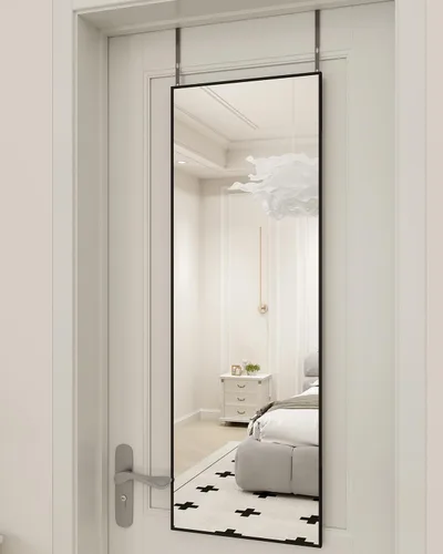 BEAUTYPEAK Espejo de Puerta Ajustable en Altura de 16" x 50", Espejo Colgante de Cuerpo Entero Sobre la Puerta con Vidrio Templado Irrompible y
