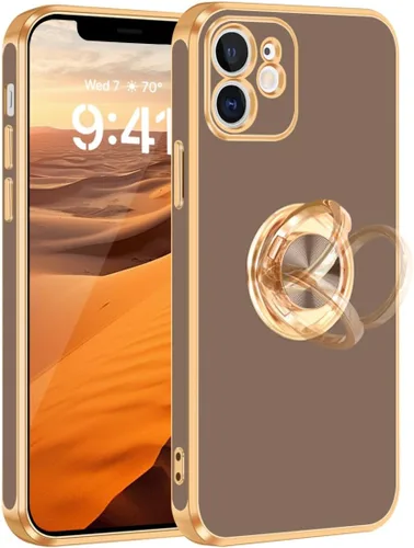 Miniatura 18 de Fingic Funda para iPhone 12 con Soporte de Anillo, [Soporte de Anillo Giratorio de 360° Magnético con Base] [Borde Dorado Brillante con Enchapado]