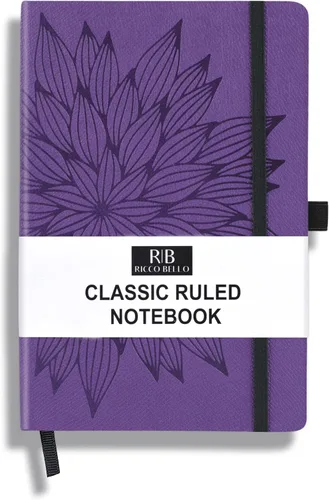 Miniatura 20 de RICCO BELLO - Cuaderno clásico con rayas universitarias, diario con forro de piel sintética para escribir, trabajo, hogar, escuela, 192 páginas a