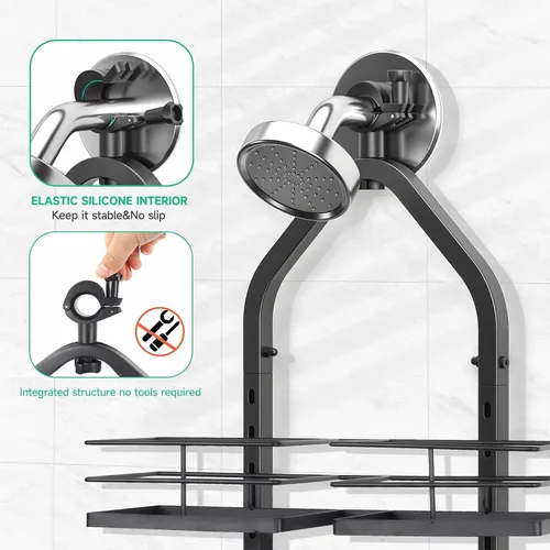 Miniatura 2 de Organizador de ducha colgante para cabezales de ducha de mano, ajustable, organizador de ducha colgante de manguera de acero inoxidable, organizador