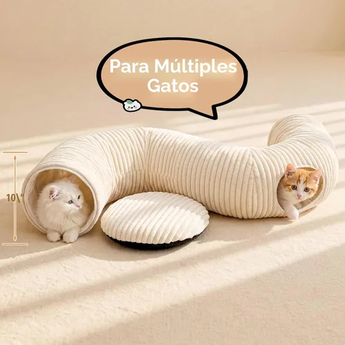 Miniatura 7 de Cama túnel para gatos con 40 juguetes para gatos, túnel de juego plegable para gatos de interior, tubo para gatos para gatitos y cachorros Blanco