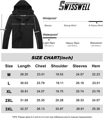 Miniatura 7 de SWISSWELL - Chaqueta impermeable rompe vientos para hombre, ligera, con capucha