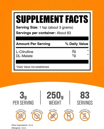 Miniatura 2 de l-citrulina dl-malate 2:1 pura en polvo, BulkSupplements, No Model, 1
