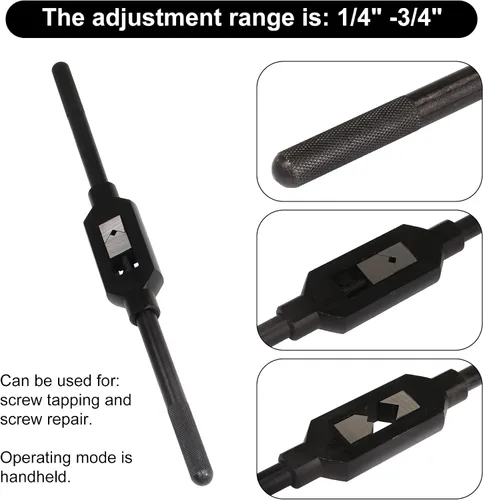 Miniatura 6 de Llave escariadora de mango de metal ajustable con ajuste de 1/4"-3/4" de diámetro de varilla de 0.472 in para roscar y reparar tornillos