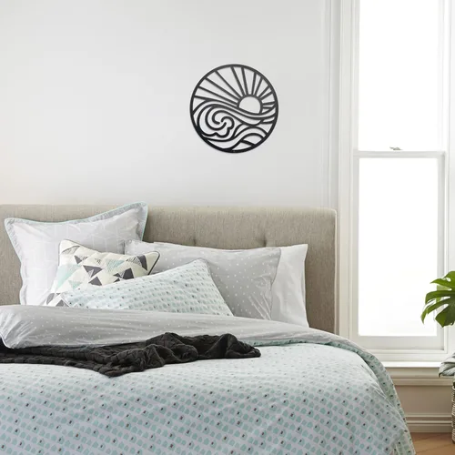 Miniatura 4 de Urbraneco Adorno de pared de metal con diseño de sol y ondas, diseño minimalista de línea de amanecer, letrero redondo para sala de estar, cocina