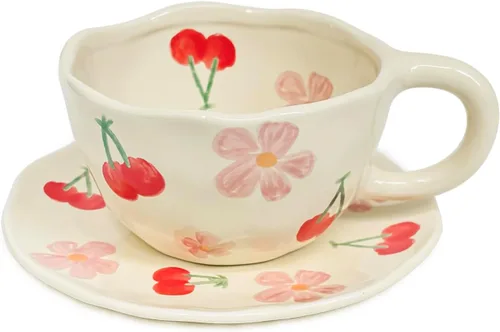Miniatura 13 de Taza de cerámica Noviko Cloud con platillo, taza de té en forma de nube para niñas y mamá, 11 oz Cielo azul y nubes blancas