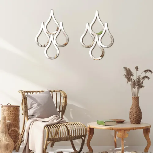 Miniatura 7 de Weysat Espejo de pared con forma de lágrima de 2 piezas para colgar en la pared, espejo decorativo de acento para el hogar, sala de estar, Plata