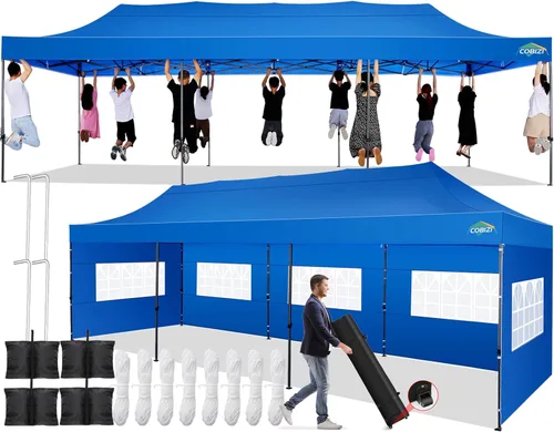 Miniatura 17 de COBIZI Carpa Toldo Emergente de 10x10 pies, Toldo de 10x10 con 4 Paredes Laterales Impermeable de Servicio Pesado Carpa Comercial para Fiestas