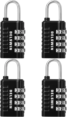 DELSWIN - Candado de combinación de 4 dígitos pequeño - 4 piezas de candado combinado reajustable para casillero de escuela y gimnasio, exteriores,