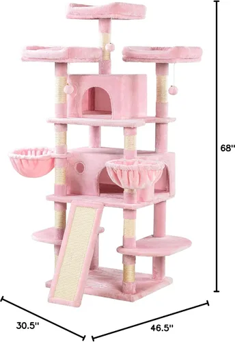Miniatura 10 de MUTICOR Torre de árbol grande de varios niveles para gatos de 68 pulgadas con condominio/perchas de felpa acogedoras/postes rascadores de sisal