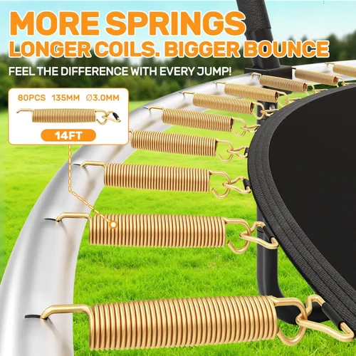 Miniatura 9 de 10FT 12FT 14FT 16FTOutdoor Recreational Trampoline with Enclosure Net, Bolt-Free Design Yard Trampoline with Wide Ladder and AntiRust Coating, 2 in