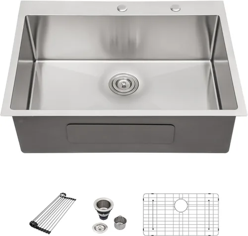 Miniatura 32 de Fregadero de cocina para exteriores, 21 x 20 pulgadas, fregadero de barra para exteriores, fregaderos de cocina de acero inoxidable de montaje