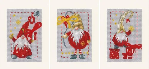Vervaco Kit de tarjeta de felicitación de punto de cruz contada 4.2 "X6" 3/Pk-Christmas Gnomos en Aida (14 unidades) -V0185078