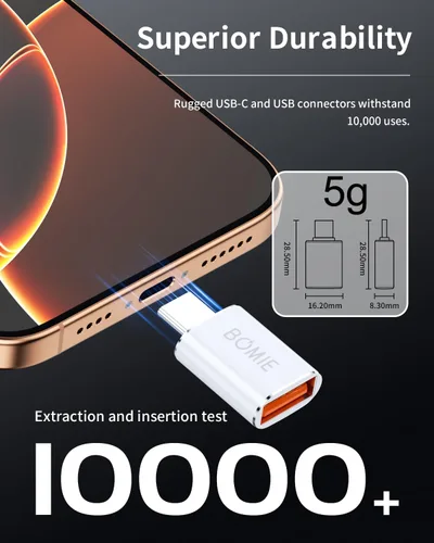 Miniatura 7 de BOMIE Paquete de 2 adaptadores USB C a USB, transferencia de datos de 100 W, carga rápida de 100 W, adaptador OTG tipo C macho a USB 3.2 hembra