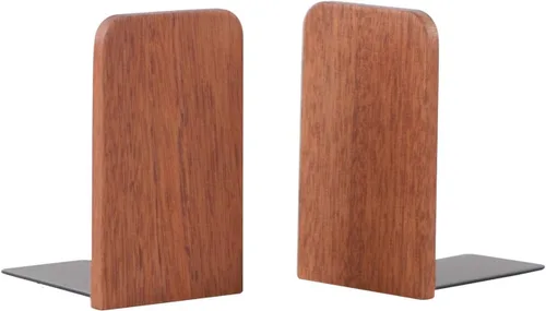 Miniatura 12 de Muso Wood Sujetalibros para estantes, sujetalibros antideslizantes, soporte de madera resistente para libros y películas (haya 1 par)
