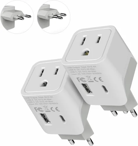 Miniatura 19 de Adaptador de viaje Ceptics, de EE. UU. a Japón, Filipinas, con doble USB, tipo A, ultra compacto Tipo L - Italia