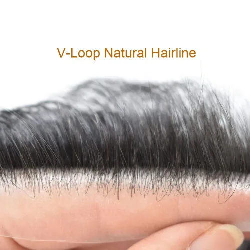 Miniatura 2 de Cabello humano invisible para hombre, postizo frontal en V con bucle en V, para retroceder la línea de cabello en forma de V, sistema de reemplazo