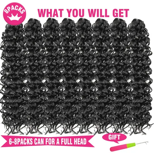 Miniatura 4 de Unionbeauty - Paquete de 8 mechones rizados con ganchillo GoGo, rizos de agua, extensiones de cabello sintético ondulado con ganchillo de 18 1b#
