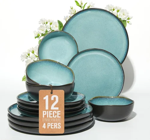 Miniatura 16 de Pokini - Juegos de vajilla de gres para cena, juego de platos y cuencos de cerámica, platos de cocina aptos para microondas y lavavajillas, platos