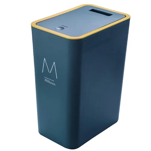 Bote de basura de plástico de 15 litros con tapa, cubo de basura de plástico con cubierta de resorte de presión, cesta de basura moderna, contenedor