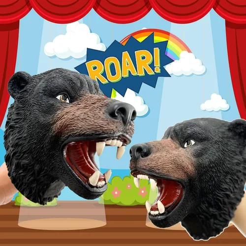 Miniatura 2 de Gemini&Genius Juguete de oso para niños, marioneta de mano de oso – Oso negro americano de goma suave Bruin Head juguete para juegos de rol, cuentos