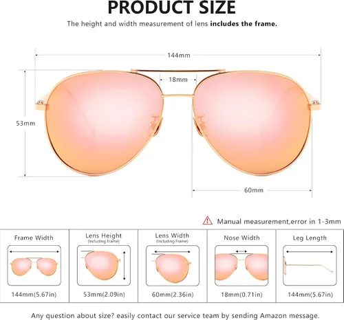 Miniatura 5 de SUNGAIT Women's Lightweight Oversized Aviator Sunglasses - Mirrored Polarized Lens