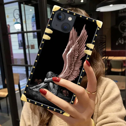 Miniatura 6 de DAIZAG Funda compatible con iPhone 14 Pro Max, funda de Angel Wings Girl para iPhone 14 Pro Max, decoración de metal de TPU suave a prueba de golpes