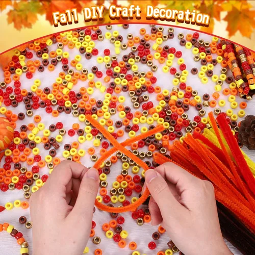 Miniatura 3 de Whaline 1000 cuentas de pony de otoño con 100 tallos de chenilla, limpiadores de tuberías de 6 colores, cuentas de plástico para manualidades