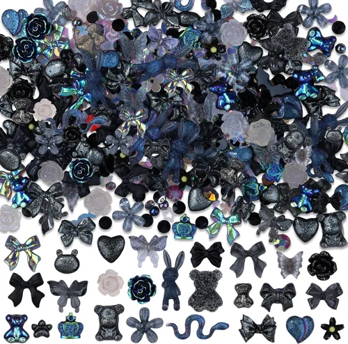 100 Piezas Dijes de Uñas de Resina 3D Mariposa Oso Rosa Flor Melocotón Falda Lazo Ciervo Serpiente Conejo con Forma de Animal Diamantes de Imitación